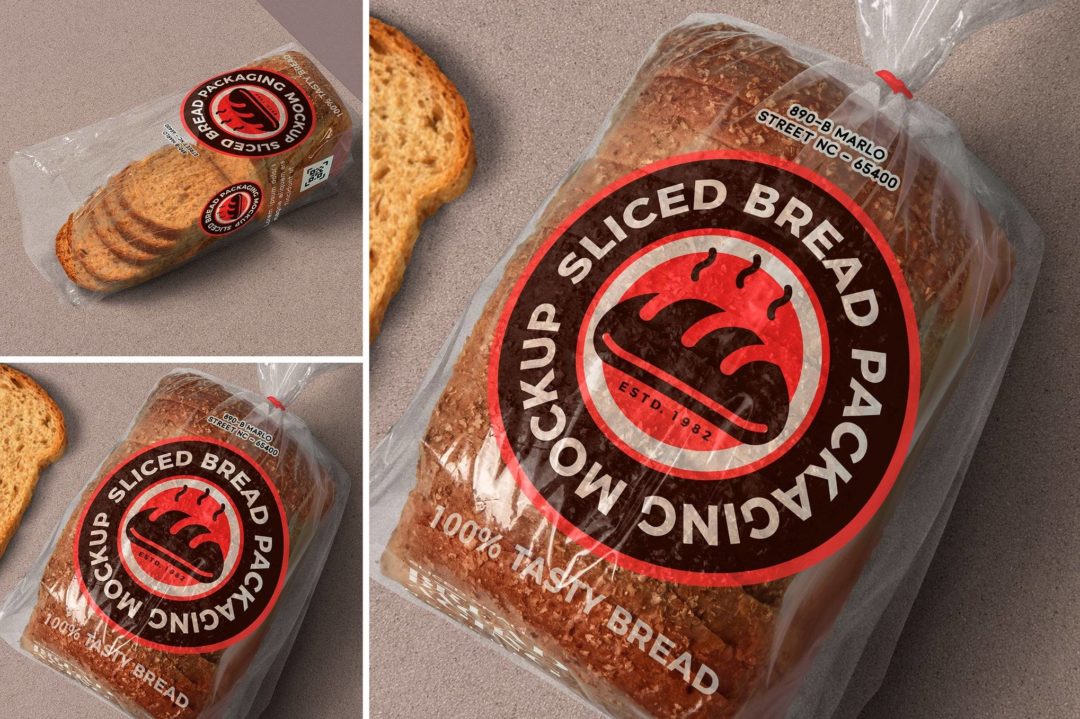 真实逼真蛋糕面包塑料包装袋logo印花图案设计ps贴图样机模板 Bread Mockup . 第1张