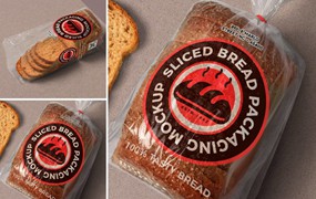 真实逼真蛋糕面包塑料包装袋logo印花图案设计ps贴图样机模板 Bread Mockup