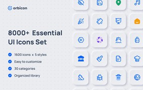 8000+款时尚简约网站APP界面设计矢量线稿图标Figma格式素材 Orbicon – Essential UI Icons Set