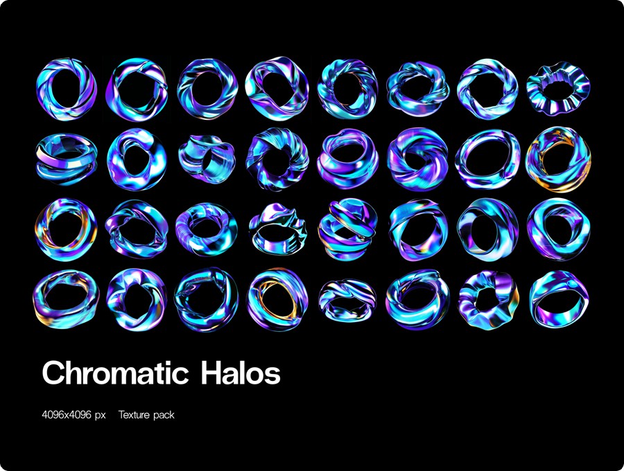 32款赛博朋克空灵蓝紫色3D立体圆环未来科幻图形PNG免抠图设计素材 Chromatic Halos , 第4张