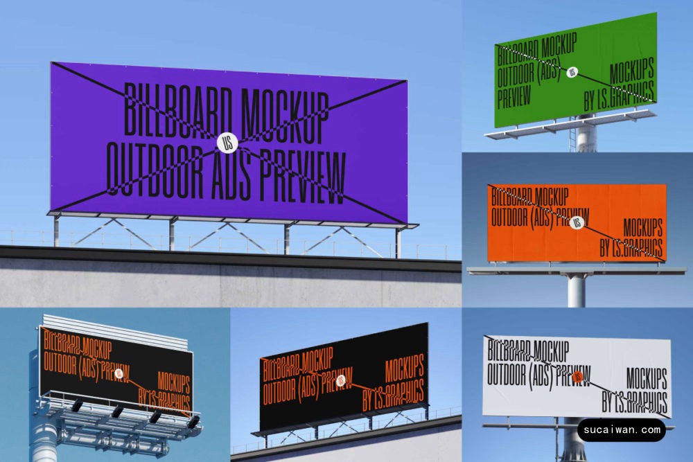 23款国外高级逼真户外广告牌大牌海报设计PS贴图样机模板素材 Billboards Mockups , 第1张