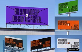 23款国外高级逼真户外广告牌大牌海报设计PS贴图样机模板素材 Billboards Mockups