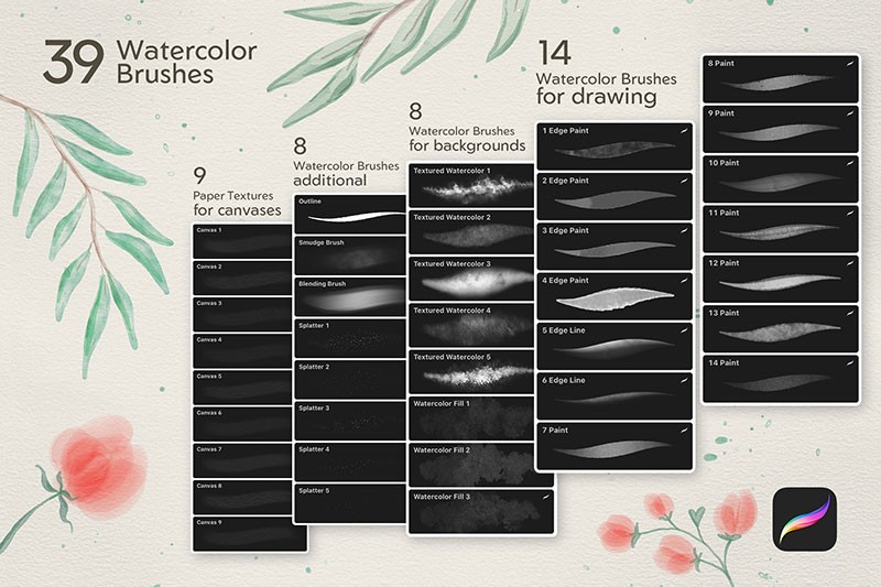 30+逼真的水彩效果Procreate笔刷套装 , 第2张