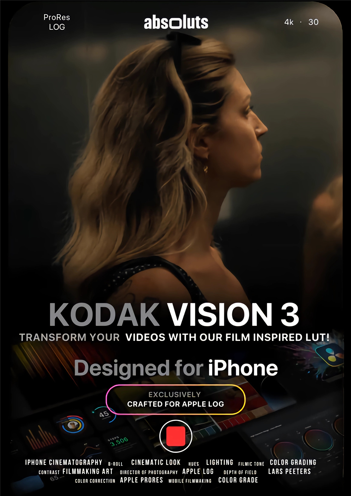 Apple Log专用柯达KODAK VISION3 500T 胶片模拟电影美学色彩分级LUT调色预设 AbsoLUTS - Kodak Vision 3 Lut for iPhone , 第1张