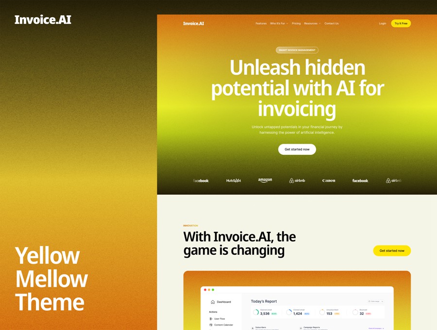 专业双配色AI智能网站登录页面WEB UI设计Figma模板素材 Invoice.AI – Financial AI Landing Page Template , 第2张