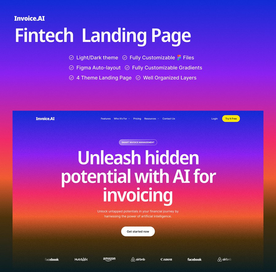 专业双配色AI智能网站登录页面WEB UI设计Figma模板素材 Invoice.AI – Financial AI Landing Page Template , 第7张