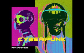 赛博朋克半色调未来科幻Riso打印海报照片效果PS特效滤镜样机 Cyberpunk Halftone Poster Photo Effect