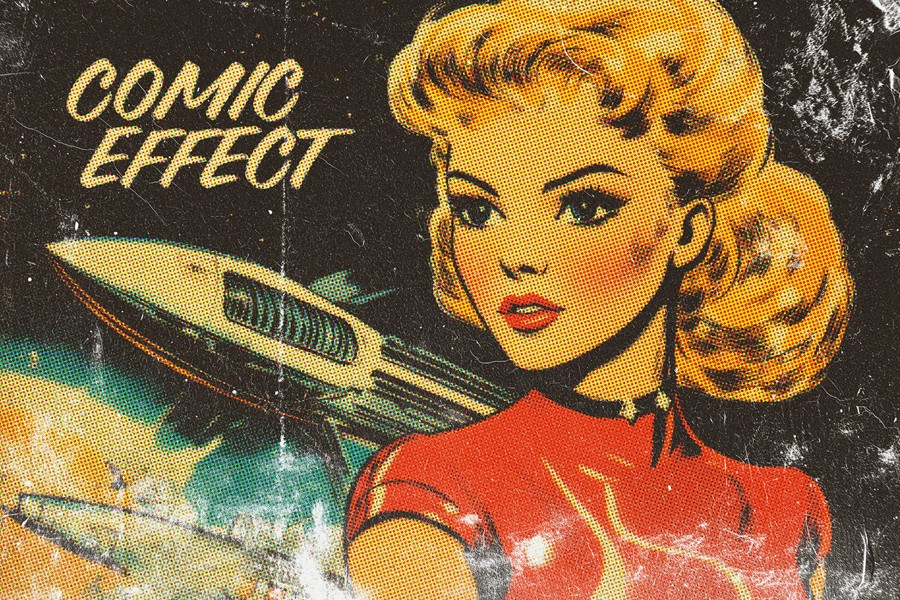 复古半色调Riso打印漫画照片效果PS特效滤镜样机 Retro Comic Photo Effect , 第1张