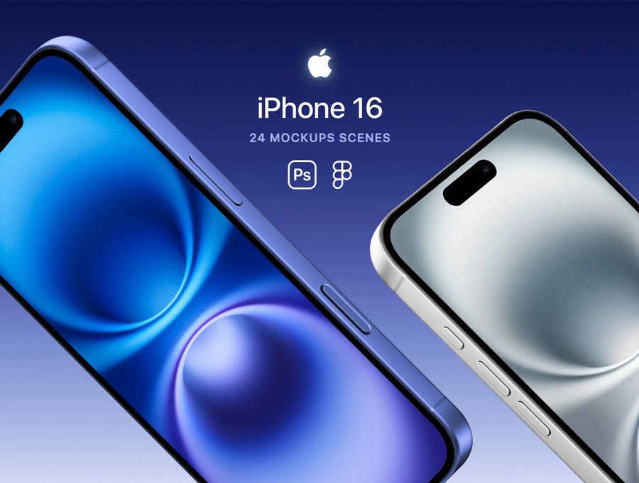 24款苹果iPhone 16手机UI界面设计展示效果图PS贴图样机模板素材 iPhone 16 – 24 Mockups Scenes , 第1张