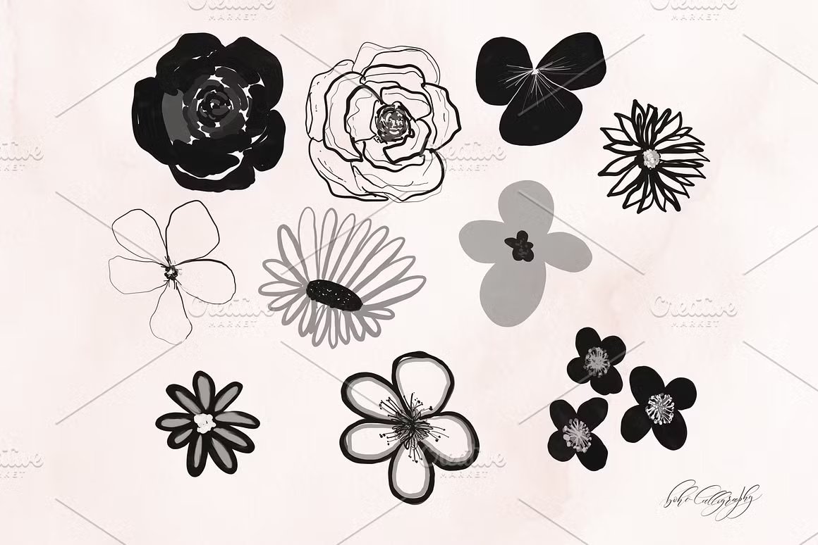 24种独特手绘花卉Procreate笔刷 Flowers & Leaves Procreate Stamps , 第4张