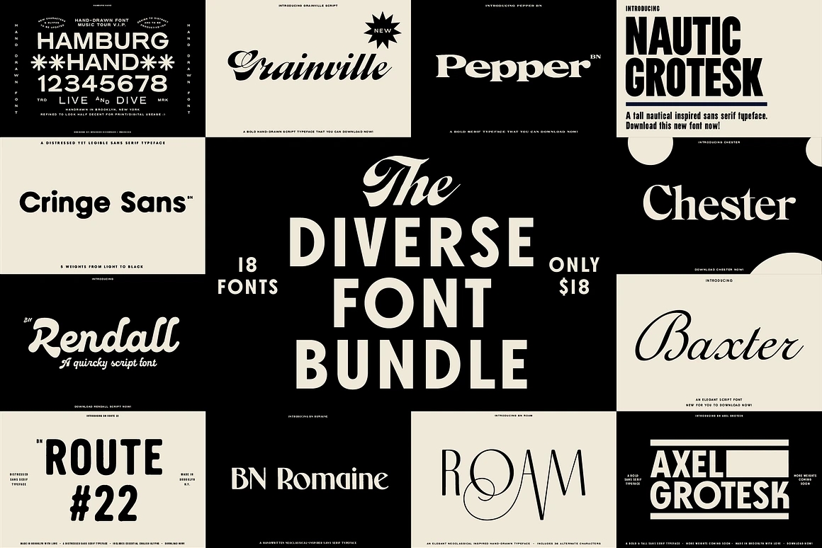 The Diverse Font Bundle 18种LOGO徽标网页设计印刷包装平面海报设计无衬线字体套装 , 第1张