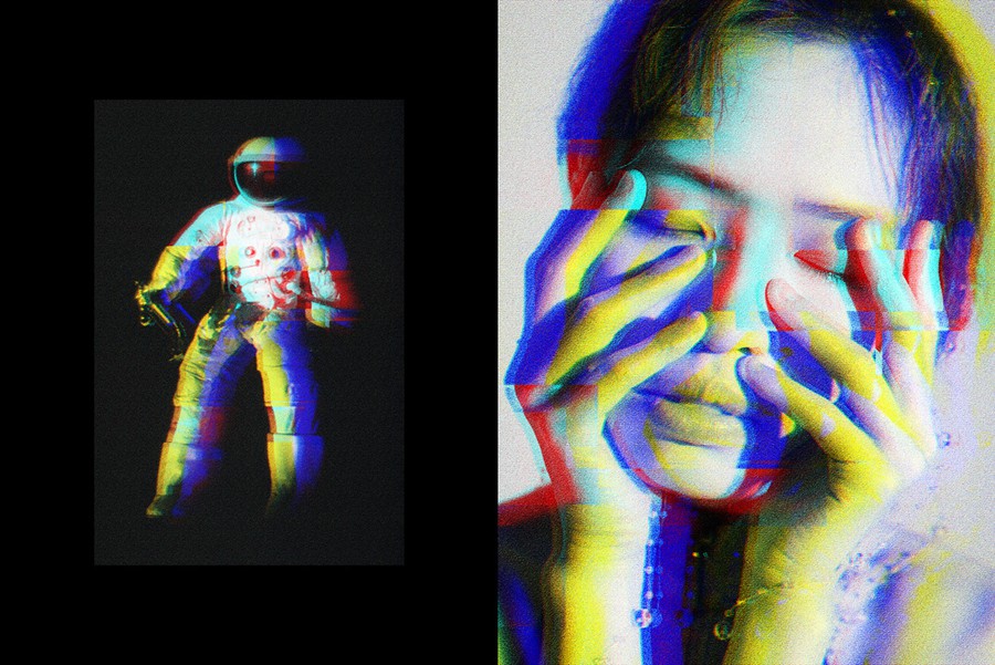 故障颗粒屏幕像素照片效果ps特效滤镜样机 Grainy Glitch Photo Effect , 第3张