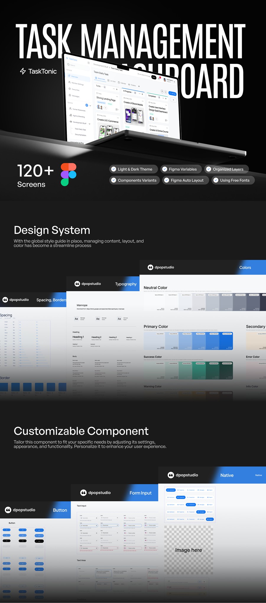 120+屏双配色项目任务管理代办事务软件APP UI界面设计Figma模板套件 TaskTonic UI Kit – Task Management Dashboard UI KIT , 第5张