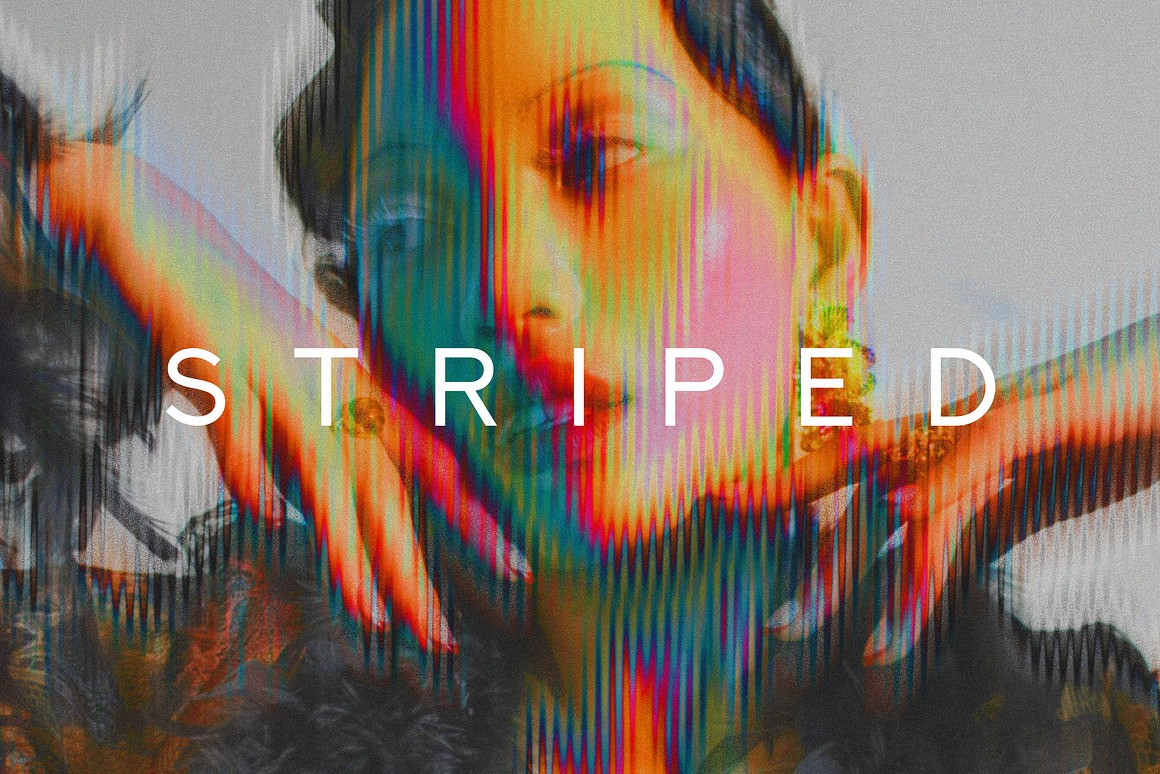 模糊迷幻酸性条纹照片效果ps特效滤镜样机 Acid Striped Photo Effect , 第1张