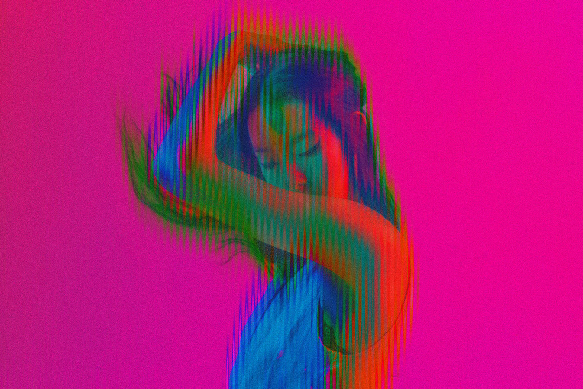 模糊迷幻酸性条纹照片效果ps特效滤镜样机 Acid Striped Photo Effect , 第7张