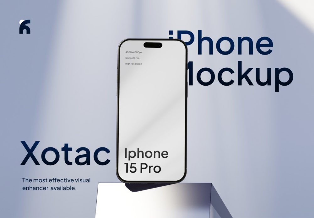 现代极简工业风UI界面设计展示苹果iPhone 15 Pro贴图PSD样机模板素材 Xotac – iPhone 15 Pro Minimalist Mockups , 第1张