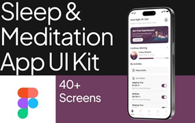 40+屏高级极简睡眠跟踪冥想课程催眠APP软件UI界面设计Figma模板素材 Sleep & Meditation App UI Kit