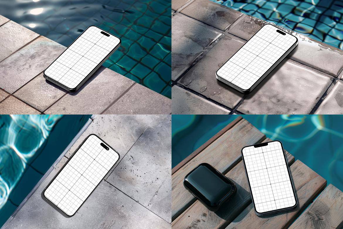 8款泳池背景苹果iPhone 15手机UI广告设计PS贴图样机模板素材 iPhone Mock-Up in Luxurious Poolside , 第6张