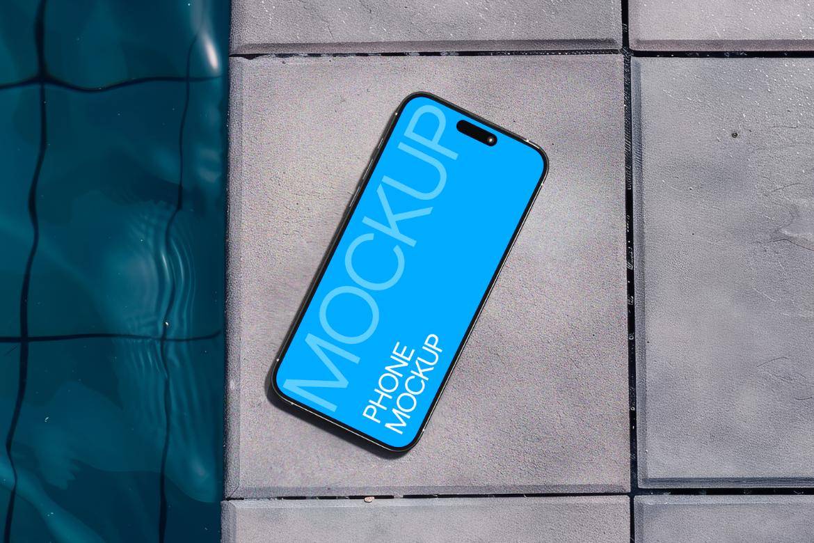 8款泳池背景苹果iPhone 15手机UI广告设计PS贴图样机模板素材 iPhone Mock-Up in Luxurious Poolside , 第7张