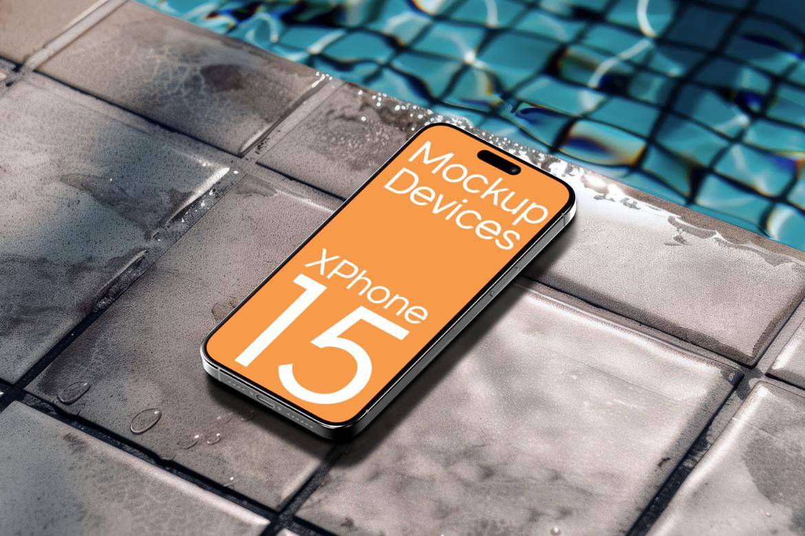 8款泳池背景苹果iPhone 15手机UI广告设计PS贴图样机模板素材 iPhone Mock-Up in Luxurious Poolside , 第8张