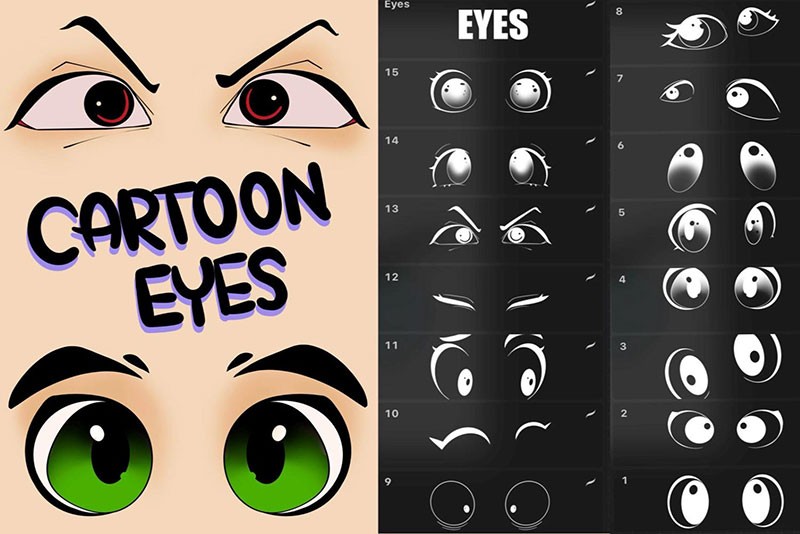 Procreate漫画卡通眼睛和眉毛笔刷 , 第2张