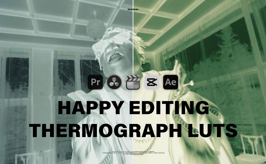 Happy Editing - THERMOGRAPH LUTS 12个嘻哈说唱风格抽象光谱红外热成像夜视绿靛蓝单色视觉源LUT调色预设包 , 第1张