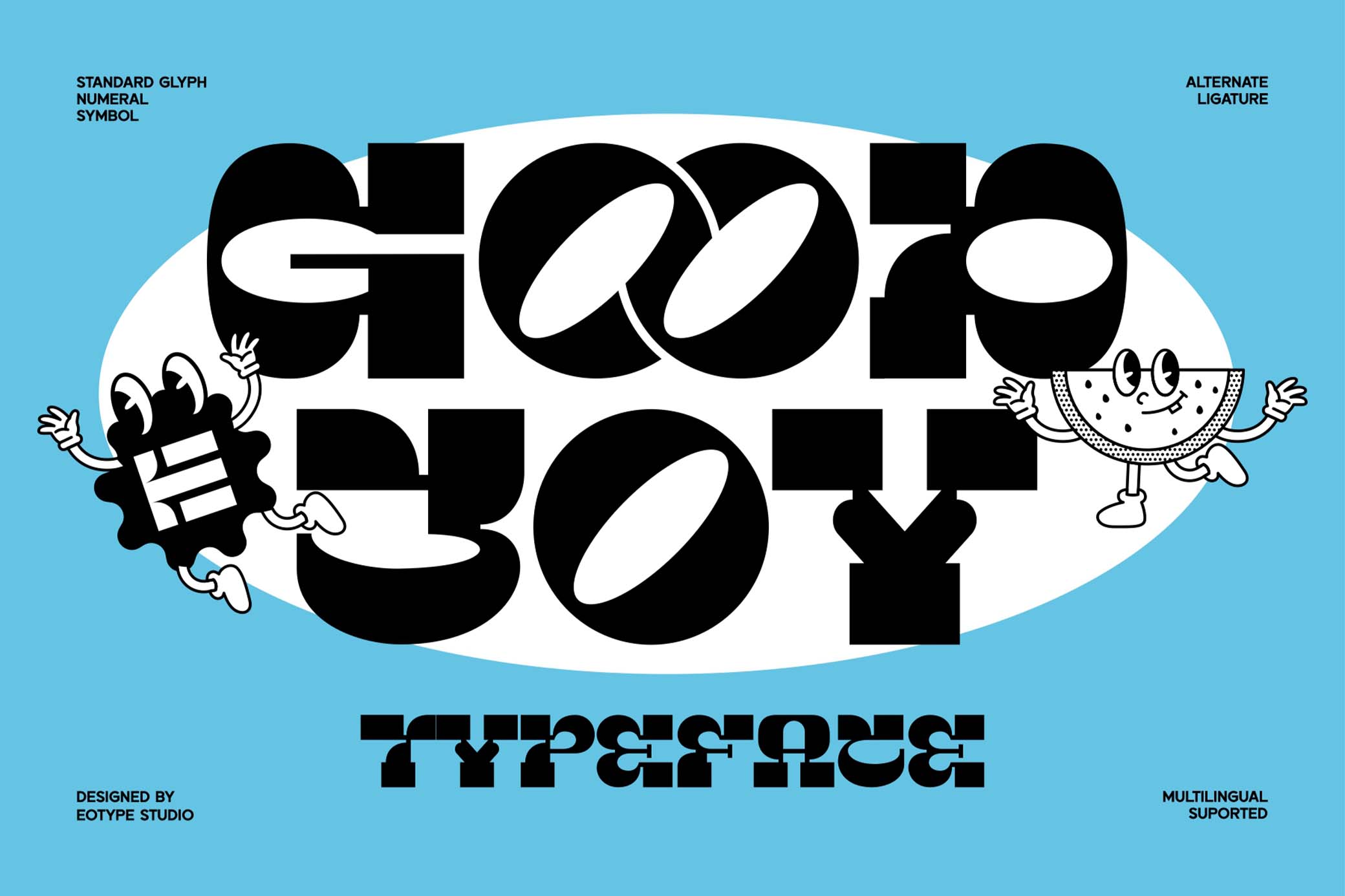 Good Joy | Groovy Font 70年代复古经典趣味嬉皮士美学平面贴纸卡通动画字体 , 第1张