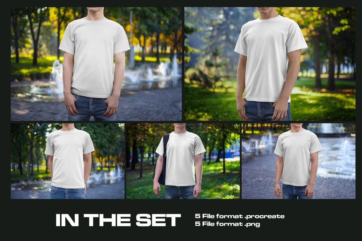 5款逼真男士半袖T恤设计展示贴图Procreate样机模板素材 5 Mockups Man T-Shirt on the Street for Procreate , 第6张