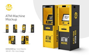 6款ATM自助取款机外观模型设计效果图PS贴图样机模板素材 ATM Machine Mockup Set