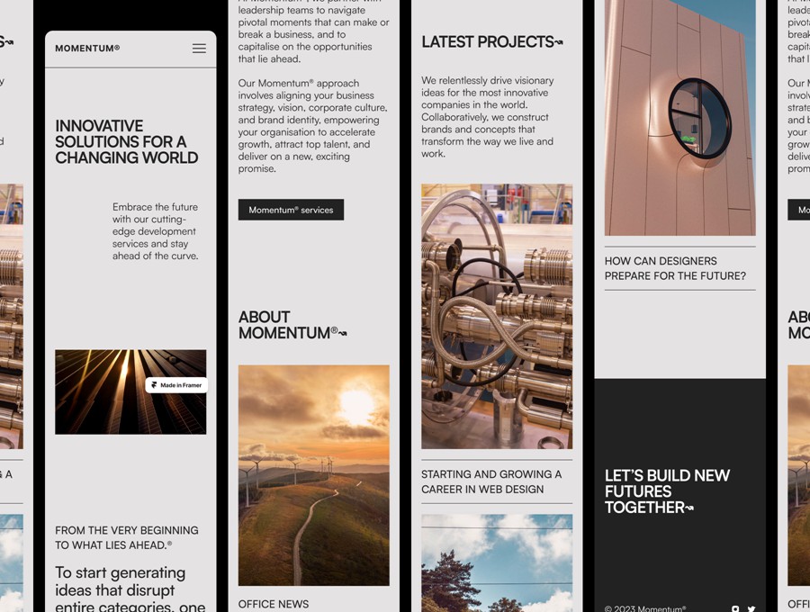 时尚自适应作品集案例企业品牌服务网站WEB UI界面设计Framer模板素材 MOMENTUM – Agency Website Template for Framer , 第1张