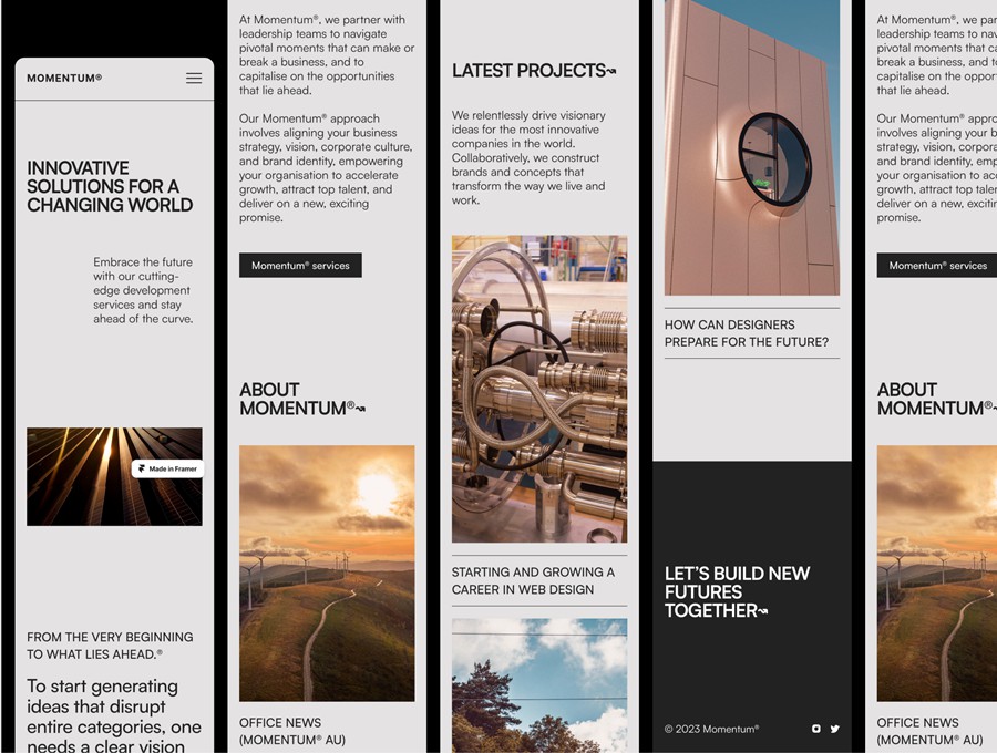 时尚自适应作品集案例企业品牌服务网站WEB UI界面设计Framer模板素材 MOMENTUM – Agency Website Template for Framer , 第7张