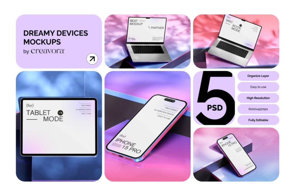 真实拍摄苹果iPhone手机iPad平板MacBook电脑贴图PSD样机模板 Dreamy Device Mockups , 第1张