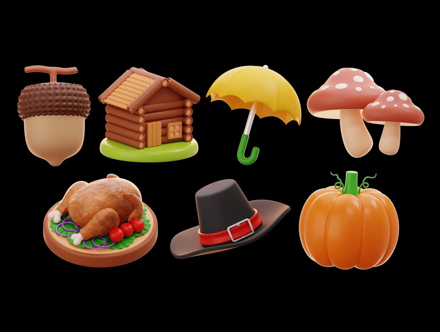 15款秋季感恩节农场食物农作物3D图标Icons设计Blender/PNG/FBX格式素材 Thanksgiving & Autumn 3D Illustration , 第5张