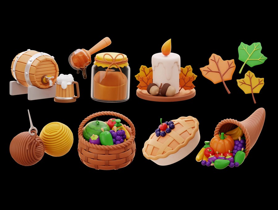 15款秋季感恩节农场食物农作物3D图标Icons设计Blender/PNG/FBX格式素材 Thanksgiving & Autumn 3D Illustration , 第6张