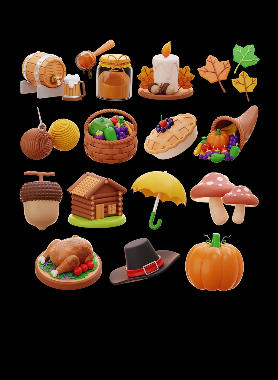 15款秋季感恩节农场食物农作物3D图标Icons设计Blender/PNG/FBX格式素材 Thanksgiving & Autumn 3D Illustration , 第7张