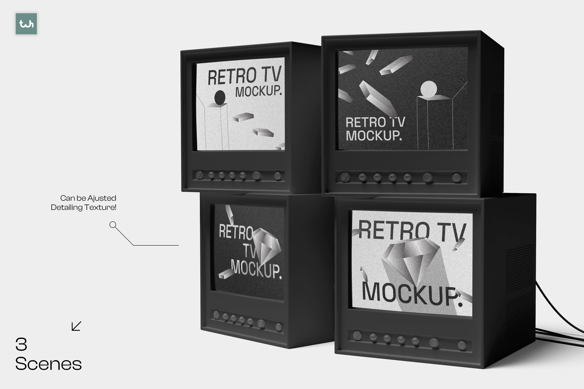 3款极简复古堆叠TV电视机屏幕海报广告设计展示PSD样机 Retro TV Mockup , 第1张