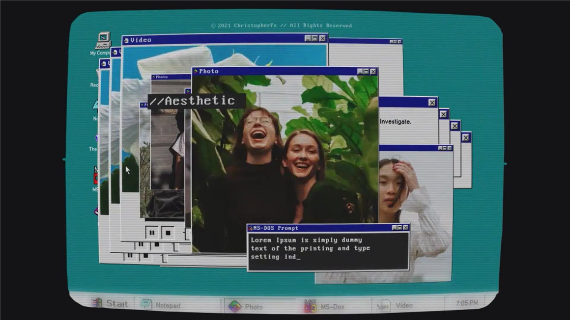 AE/PR模板：复古老式WIN95经典旧计算机操作系统弹窗蓝屏像素艺术开场片头 , 第1张