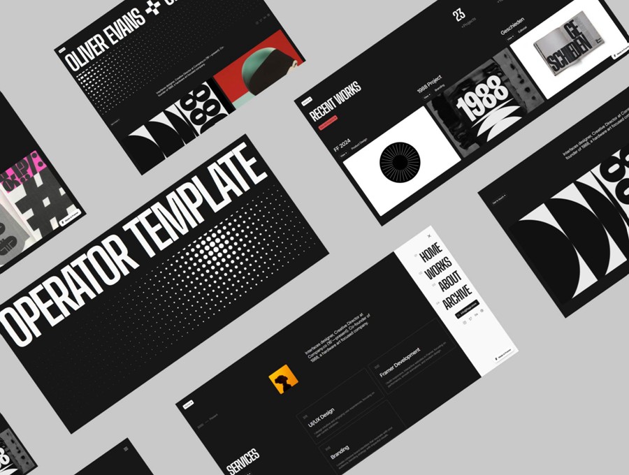 超酷暗黑系响应式作品集创意机构网站用户界面WEB UI设计Figma模板素材 Operator – Framer Portfolio Template , 第5张