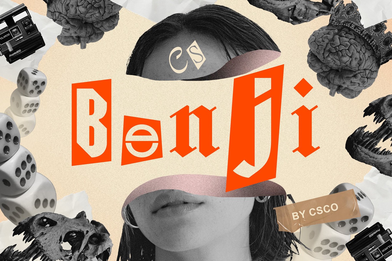 时尚拼贴艺术品牌音乐海报设计装饰英文字体安装包 Benji – Collage Font , 第1张