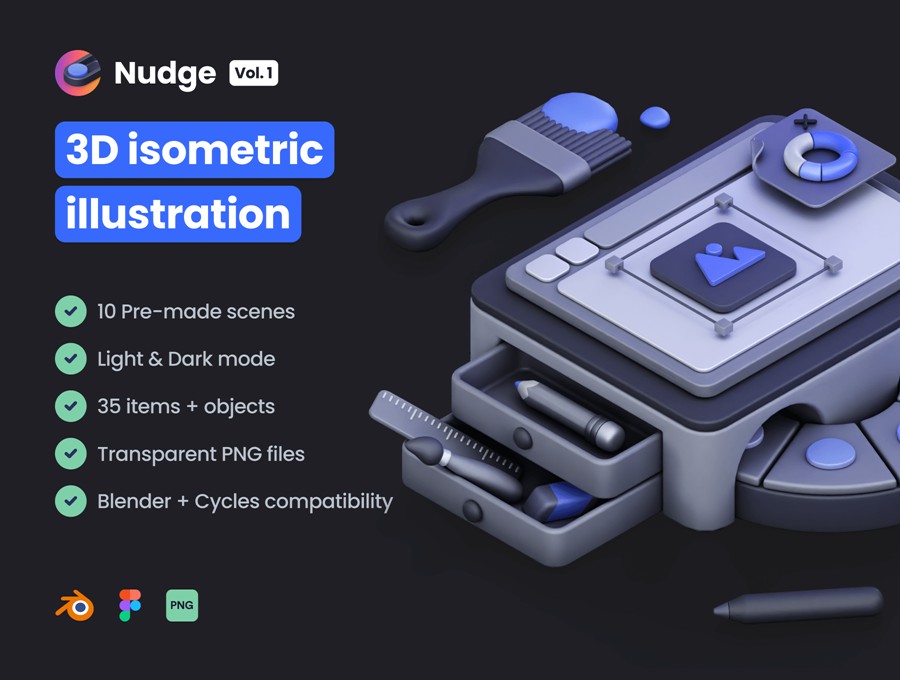 45款未来科技电脑手机手表游戏手柄3D插图图标Blender/Figma/PNG格式素材 Nudge Vol.1 – Isometric Illustration , 第1张