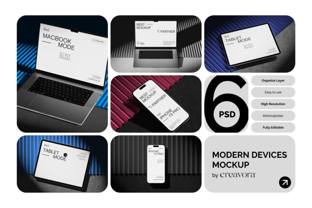 6款工业风UI界面设计苹果iPhone手机iPad平板MacBook电脑展示PS贴图样机模板 Modern Device Mockups , 第1张