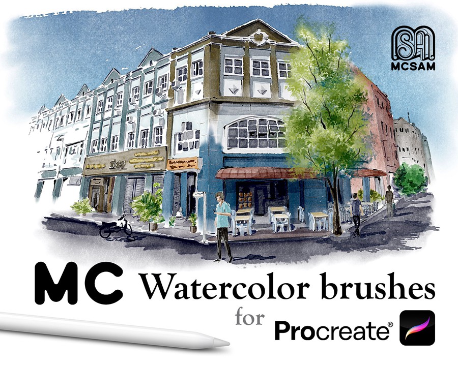 逼真水墨水彩艺术绘画procreate画笔笔刷纸张画布设计素材 MC Watercolor Brushes for Procreate , 第1张