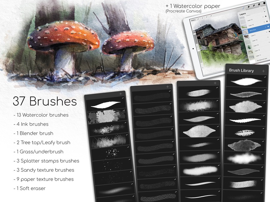 逼真水墨水彩艺术绘画procreate画笔笔刷纸张画布设计素材 MC Watercolor Brushes for Procreate , 第6张