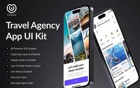 60屏双配色旅行社旅游路行景点门票预订APP UI界面设计Figma模板套件 Travo – Travel Agency App UI Kit