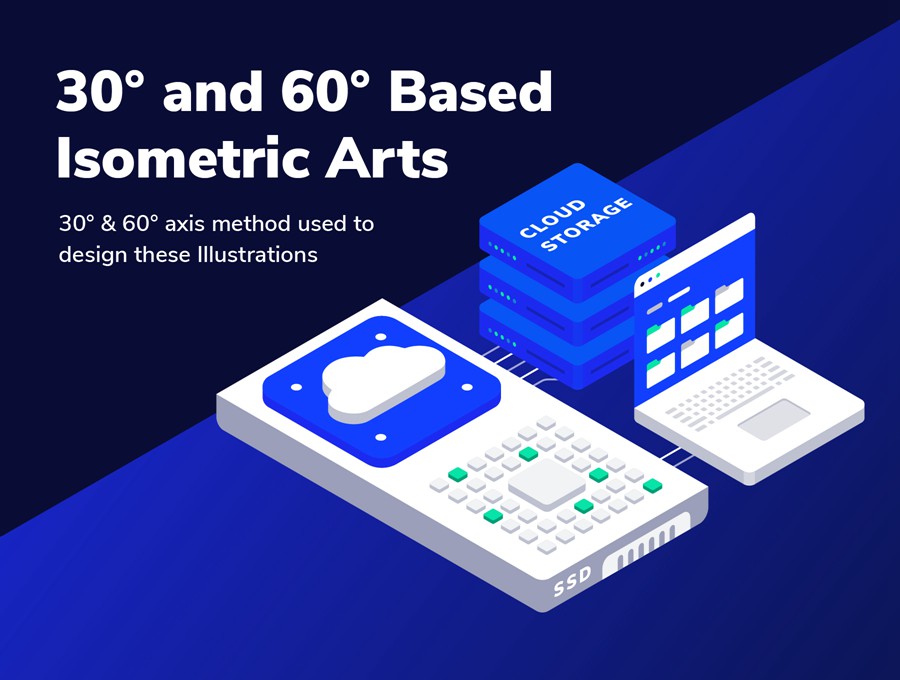 创意互联网科技云存储2.5D手绘插画插图矢量插图AI/XD/Figma设计素材 Cloud and Hosting Isometric Illustration set , 第4张