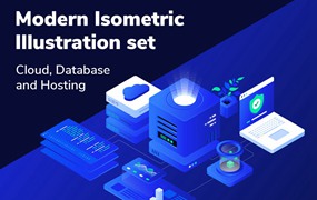 创意互联网科技云存储2.5D手绘插画插图矢量插图AI/XD/Figma设计素材 Cloud and Hosting Isometric Illustration set