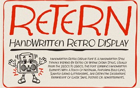 英文字体：复古时尚怀旧品牌杂志婚礼徽标设计手写字体安装包 Retern - Handwritten Retro Display