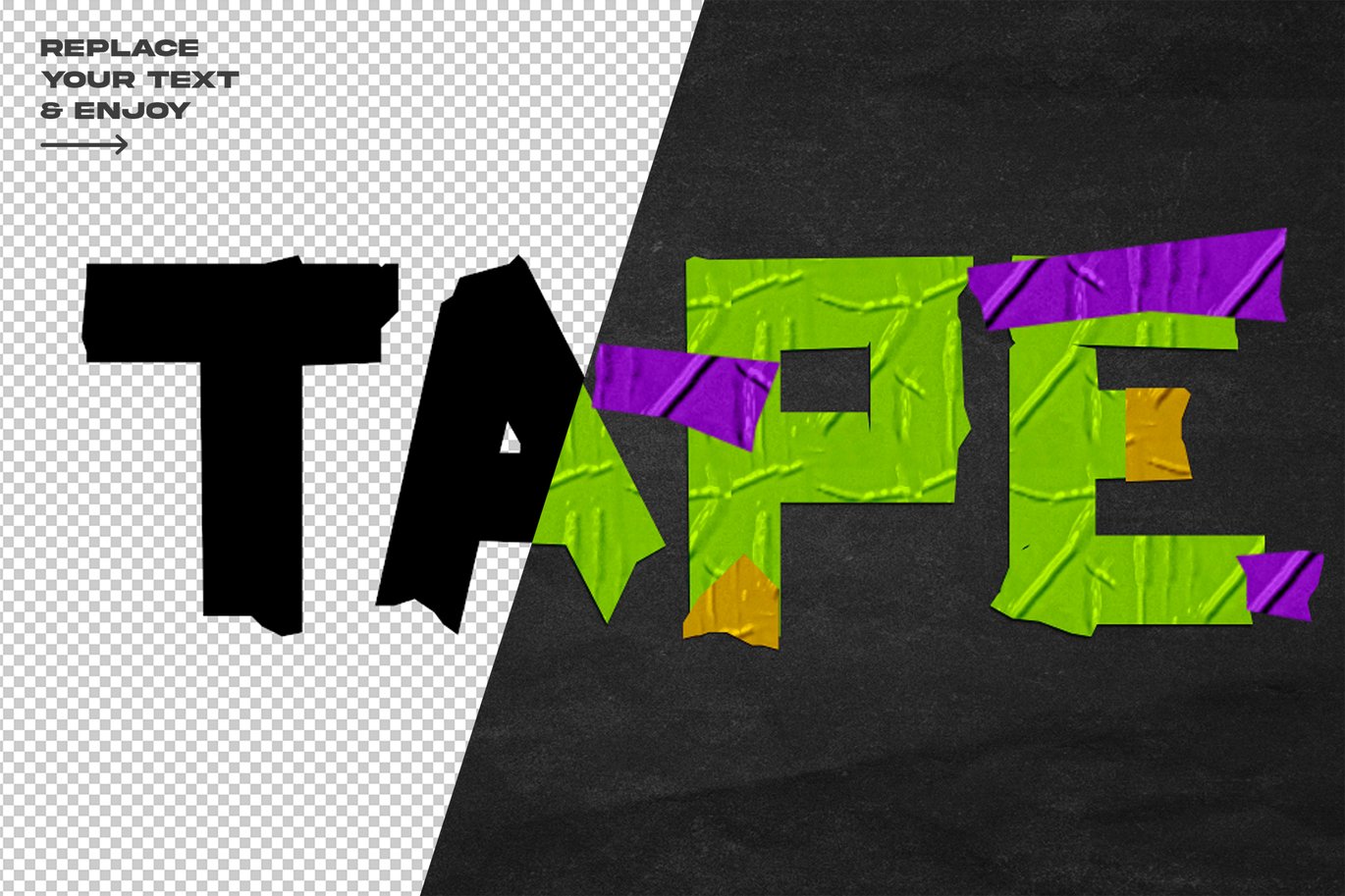 褶皱塑料胶带拼贴DIY刻字效果ps文本特效样机 Duct Tape Text Effect Layer Style Set , 第6张