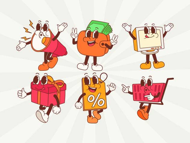 可爱卡通趣味拟人化吉祥物手绘插画AI矢量设计素材 Cute Shopping Mascot Illustration , 第2张