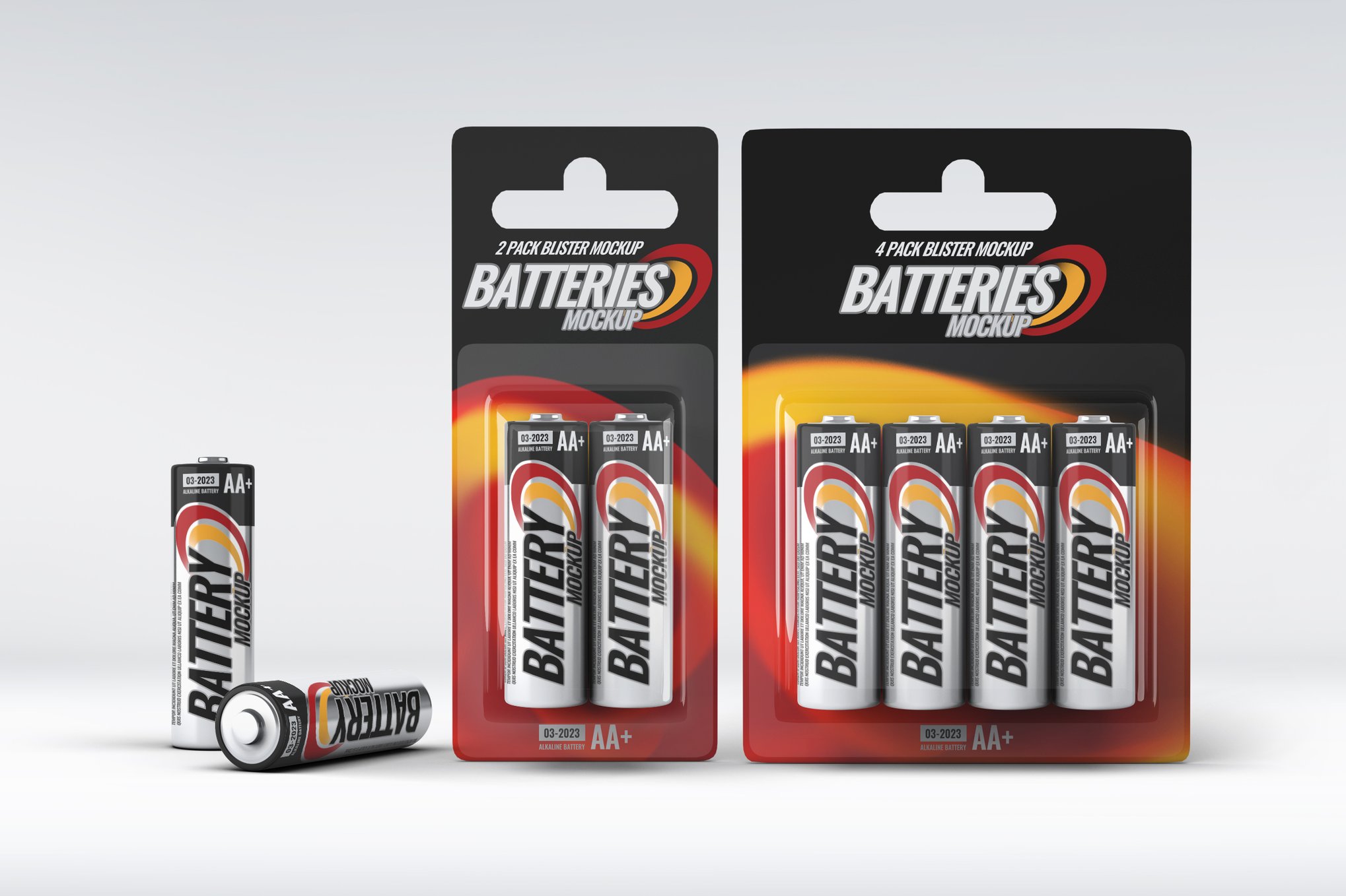 15款真实5号干电池包装盒包装罩设计展示效果图PS贴图样机模板 Battery Blister Pack Mock-Up , 第1张